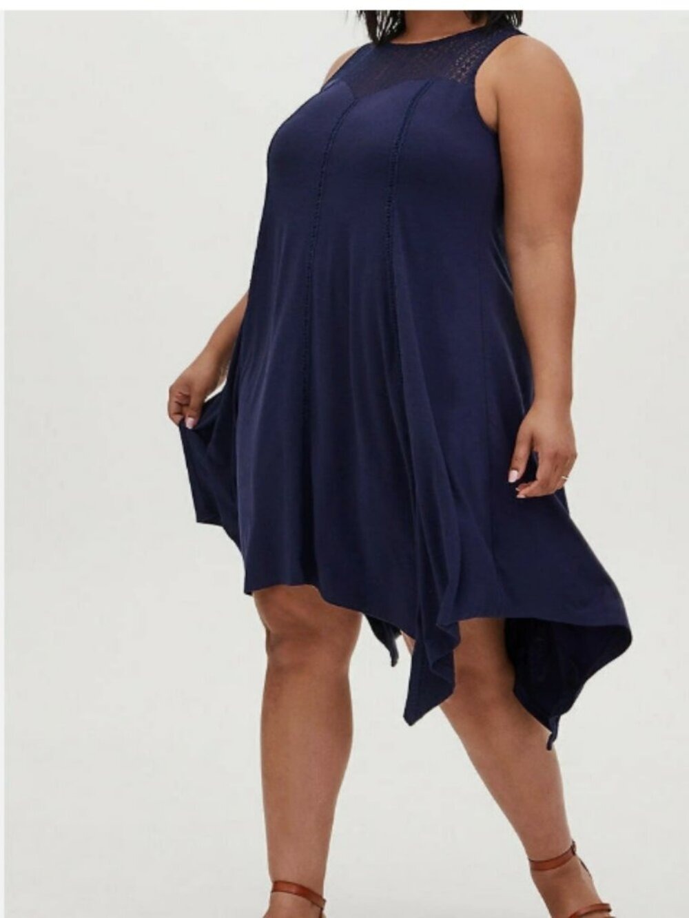 Torrid Navy Hanky Dress Lace Yoke Sleeveless Jersey Flowy Size 0